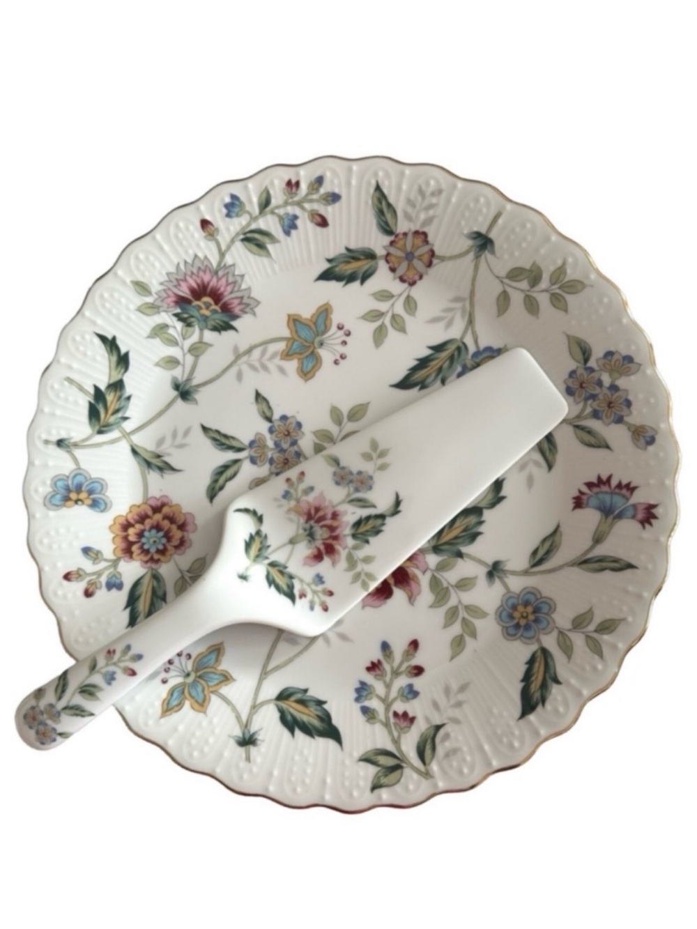 Andrea by Sadek Buckingham Floral Porcelain 10" Cake Plate Server Set Vntg Japan